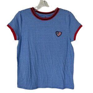 So Womens Tshirt Blue White Stripes Flag Heart Size Medium